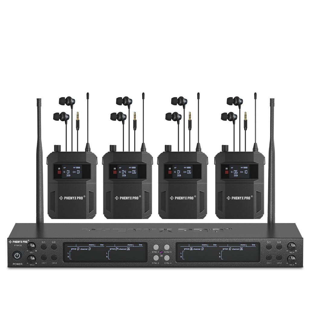Sistema de Monitor In-Ear Sem Fio Mono UHF com 4 Saídas  - 902-928MHz / Tomada americana / Phenyx Pro