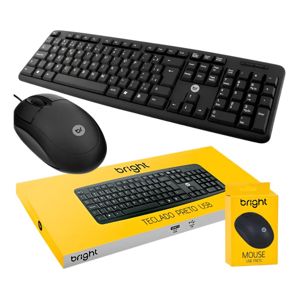 COMBO TECLADO E MOUSE COM FIO USB COMPUTADOR BRIGHT